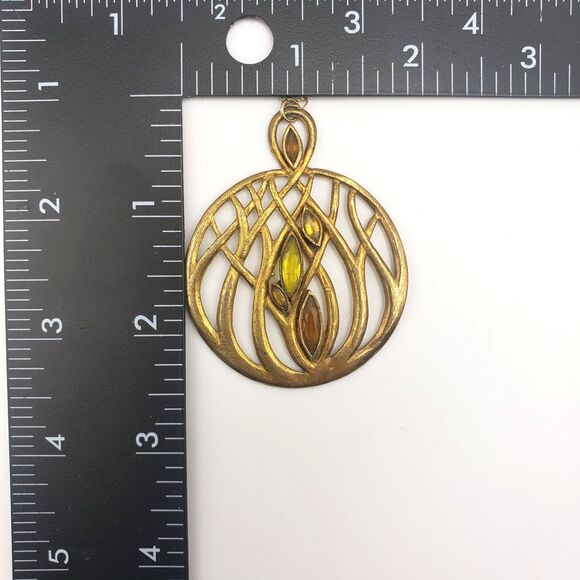 Brushed Matte Gold Tone Large Scrollwork Pendant Chain Necklace Boho - Picture 8 of 10